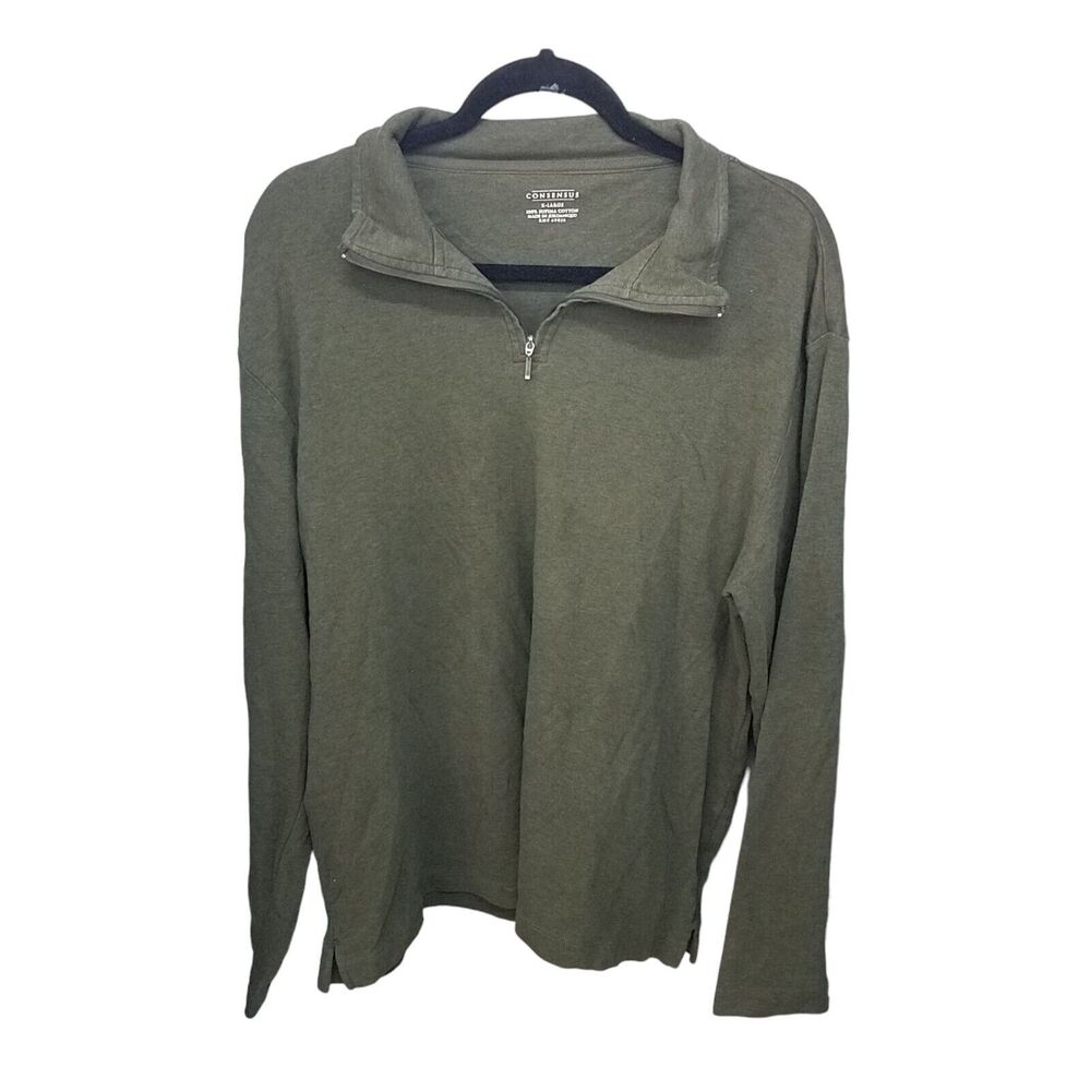 Consensus Mens Sz XL Green Solid Long Sleeve Collared Sweatshirt
